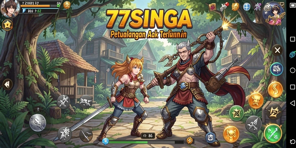 Screenshot gameplay dari 77SINGA yang menunjukkan aksi pertarungan seru.