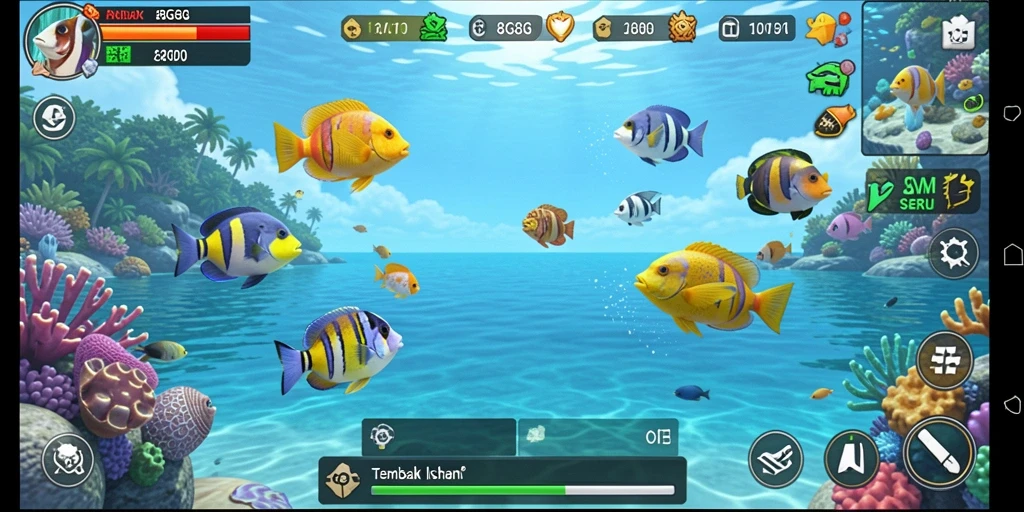 Screenshot gameplay 8G8G yang menampilkan aksi menembak ikan.