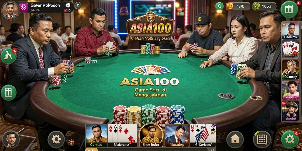 Tampilan gameplay Poker yang seru dan interaktif pada ASIA100.