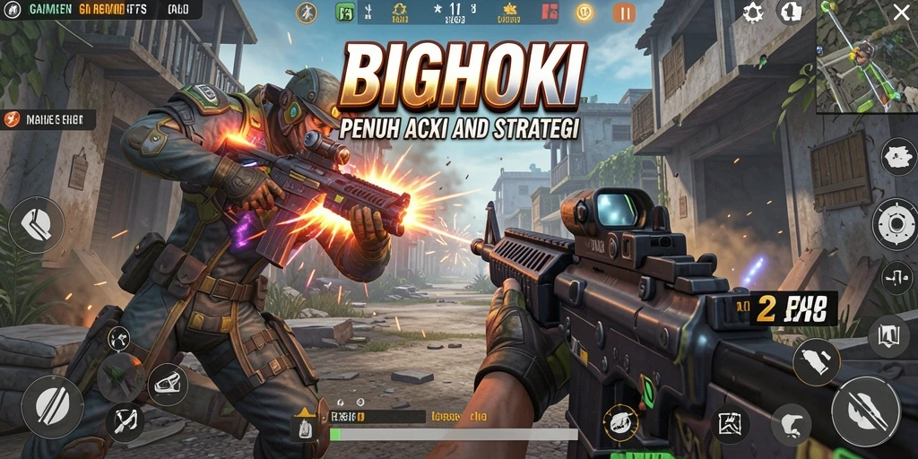 Tampilan aksi mendebarkan dalam gameplay BIGHOKI.