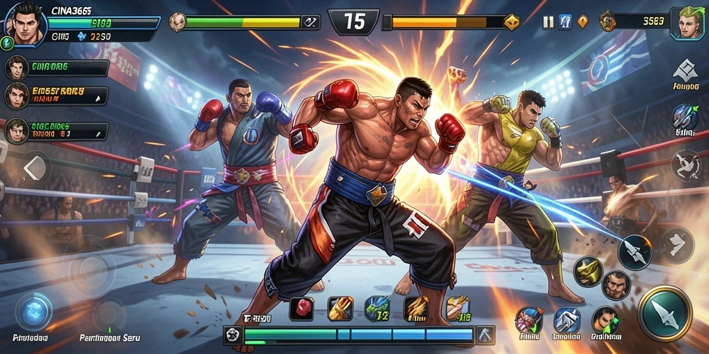 Gameplay CINA365 menampilkan pertarungan seru dan karakter unik.
