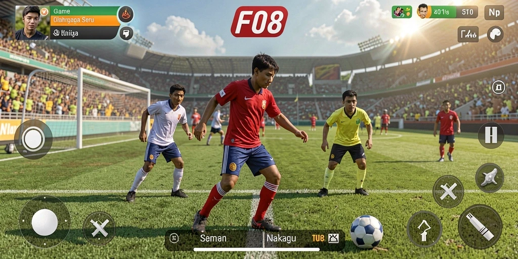 Tampilan seru permainan F08 dengan aksi olahraga yang mendebarkan.