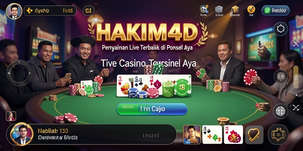 Screenshot HAKIM4D menunjukkan dealer dan permainan Live Casino yang seru.