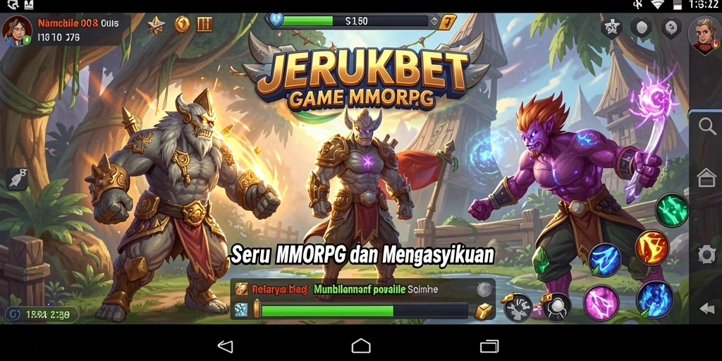 Tampilan gameplay JERUKBET dengan karakter beraksi di dunia MMORPG yang luas.