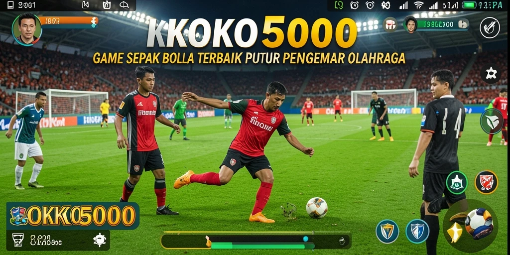 Gameplay KOKO5000 menampilkan aksi sepak bola yang mendebarkan.