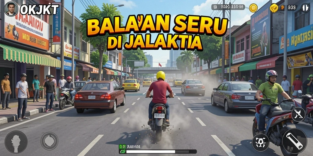 Tampilan gameplay penuh adrenalin di jalanan Jakarta.