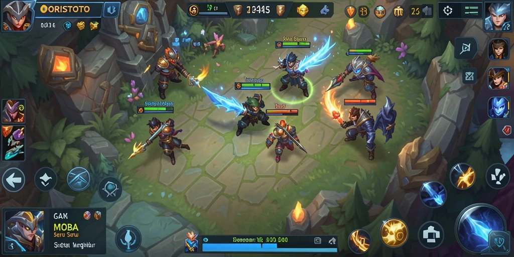 Tampilan gameplay seru dari ORISTOTO dengan karakter MOBA yang unik.