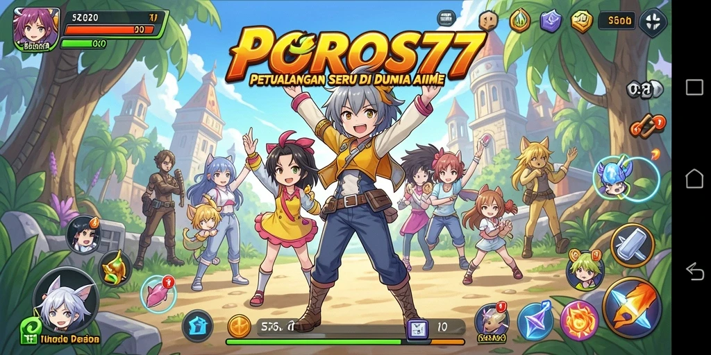 Tampilan gameplay POROS77 dengan karakter anime beraksi