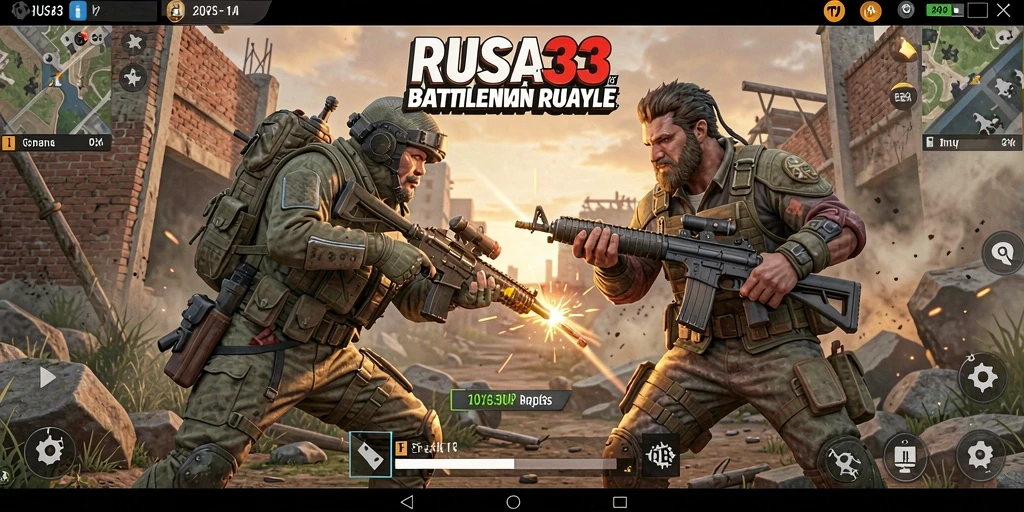 Screenshot gameplay RUSA33 menampilkan aksi Battle Royale yang mendebarkan.