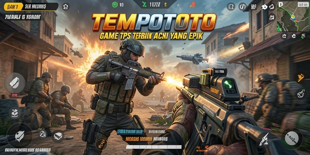 Screenshot TEMPOTOTO menampilkan aksi tembak-tembakan seru dalam gameplay TPS.
