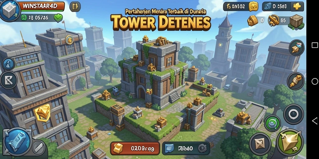 Screenshot gameplay WINSTAR4D menampilkan aksi strategi menara pertahanan yang menarik.