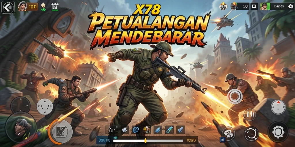 Tangkapan layar X78 menampilkan aksi seru dengan latar belakang yang dinamis.