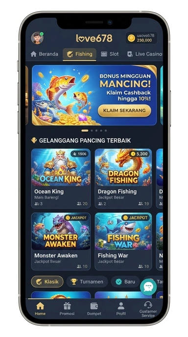 Tampilan antarmuka love678 yang sederhana dan informatif.